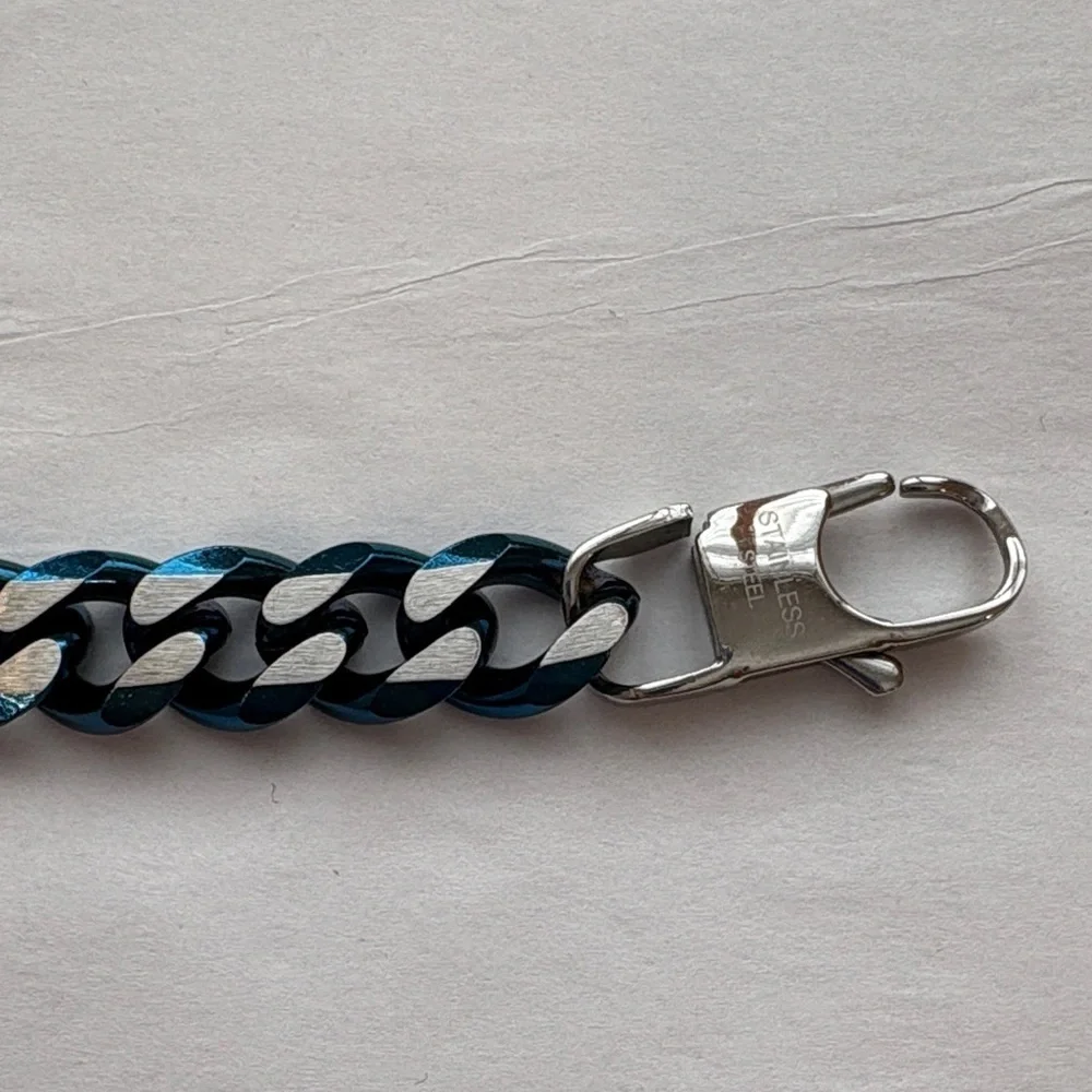 Two-Tone Blue & Stainless Steel Cuban Link Bracelet| 8”